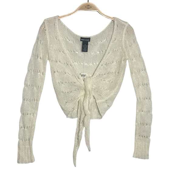 Wet Seal Sweaters - NWT Y2K Wet Seal Cream Knit Tie-Front Sweater Women’s  Size XS